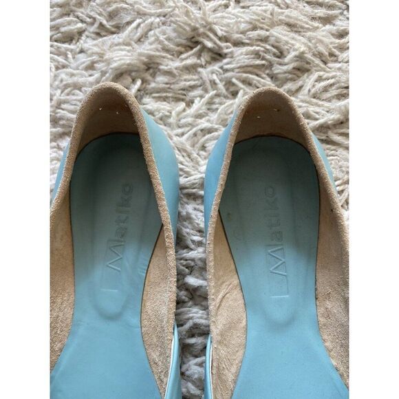 Matiko Shoes Ballet Flats Slip On Light Blue Leather 38.5 / 8.5 Turquoise - Picture 4 of 8